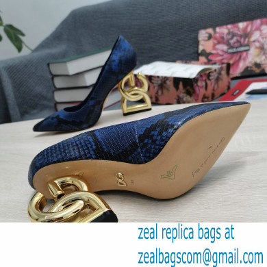 Dolce  &  Gabbana Heel 10.5cm Leather Pumps Snake Print Blue with DG Pop Heel 2021